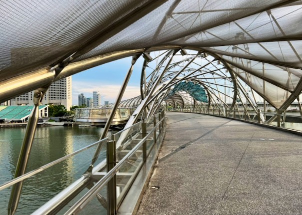 Helix Bridge in Singapore, Singapore, showing architectural glazing and façade design