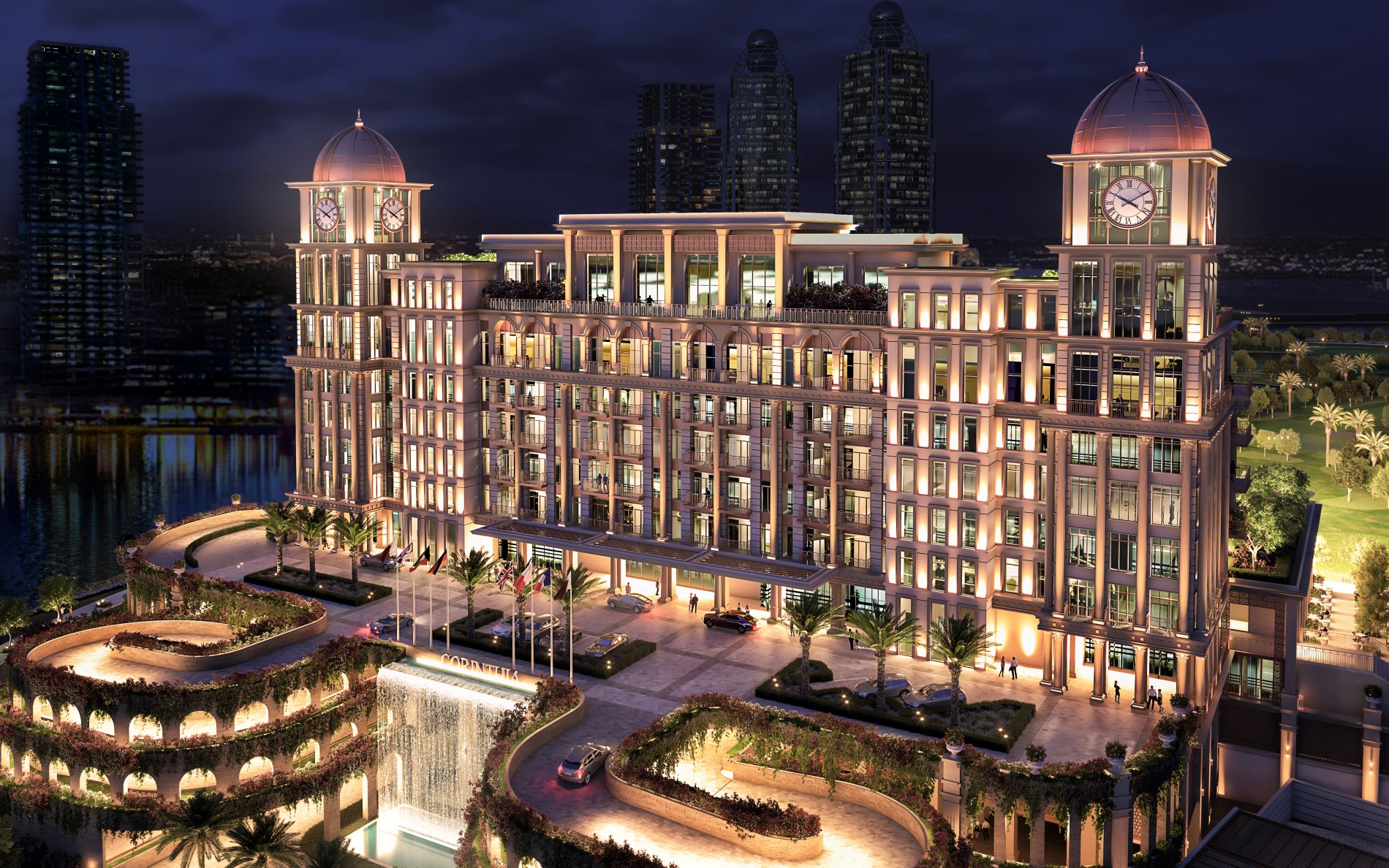 Corinthia Gewan Island Hotel, Beach Club and Villas in Doha, Qatar, showing architectural glazing and façade design
