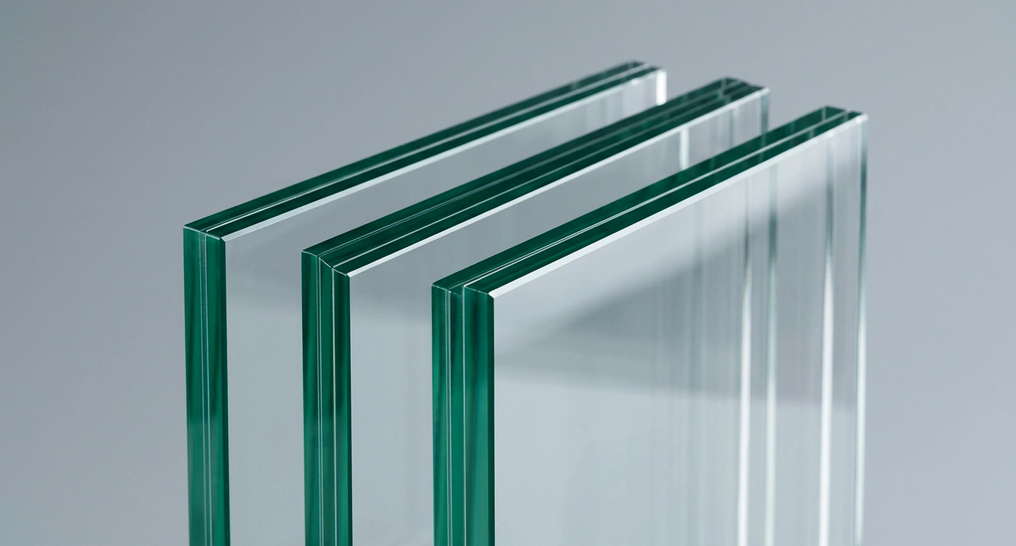 Stack of interleaved laminated glass lites with the interlayer line visible